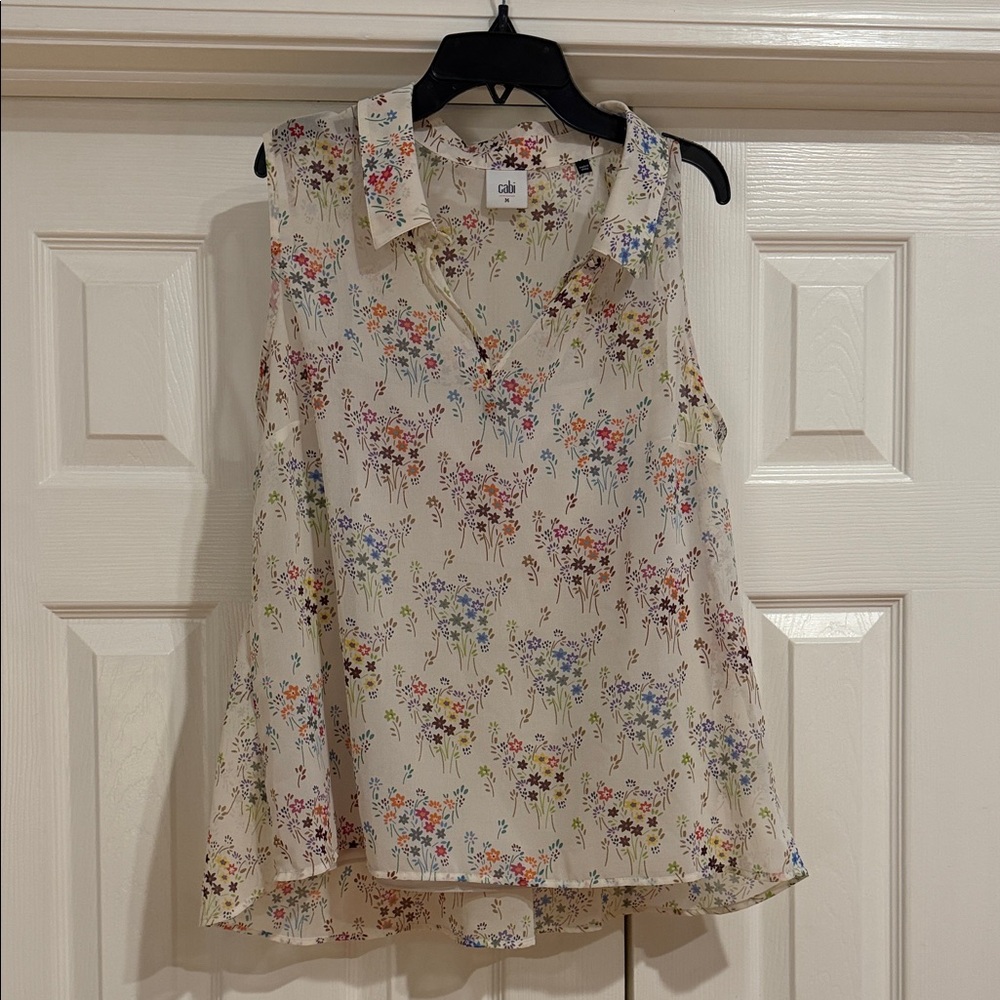 CAbi Cream Floral Sleeveless Top with detachable cami